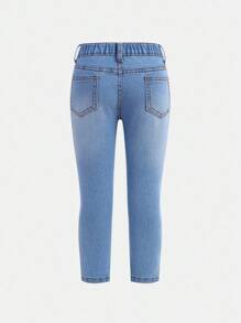 SHEIN 3件套少女深蓝色、中蓝色、浅蓝色弹力修身牛仔裤，秋冬季时尚度假装 - 彩色 - 查看 7