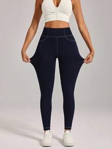 SHEIN Tall Women's High Waist Skinny Casual Versatile Jeans High Waisted Leggings - Dark Wash - View 4