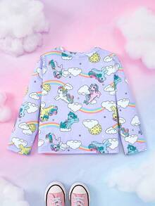 My Little Pony X SHEIN 年轻女孩卡通图案休闲圆领长袖T恤 - 彩色 - 查看 2