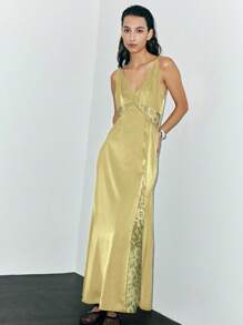 Lumivelle Vestido con tirantes finos, encaje y parches, con nudo en la espalda, vestido de verano para la universidad - Amarillo - Ver 7
