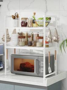SHEIN 1pc Multi-Functional Countertop Storage Rack, Thickened Kitchen Microwave Oven Rack, Household Storage Shelf For Kitchen, Living Room, Bedroom Tabletop