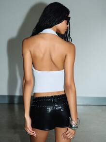 KIZN Áo crop top cổ yếm có thiết kế khoét lỗ thường ngày tiệc tùng câu lạc bộ lễ hội mùa hè bãi biển bohemian kỳ nghỉ không tay hở lưng ôm sát - Xám - Xem 2