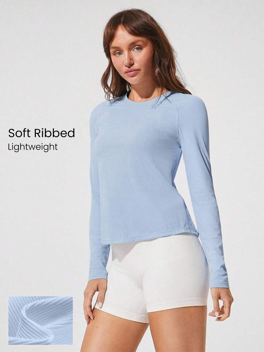 GLOWMODE Tee Time Essential Hip Length Long-Sleeve Active Top Daily Casual Machine Washable  Spring Summer - Baby Blue - View 1