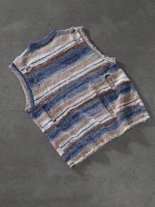 PAVTROS Áo vest dệt kim sọc tương phản màu sắc Manfinity Streetrush dành cho nam, thích hợp cho mùa hè và trở lại trường học. - Nhiều màu - Xem 2