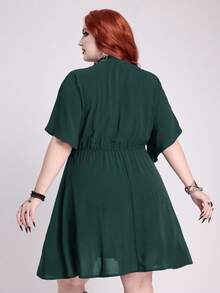 ROMWE Plus Size Gothic Hippie Vacation Style Black Star & Moon Plant Snake Skin Embroidery Dress - Dark Green - View 2