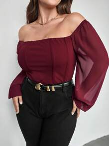 Firerie 加大方领灯笼袖上衣 - 酒紅色 - 查看 9