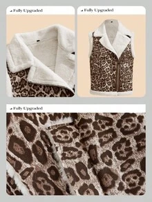 Anewsta Women's Leopard Print Composite Vest Jacket, Everyday Autumn, Fall, Winter , Work, Party, Wedding, Chic New Year - Black and White - View 3