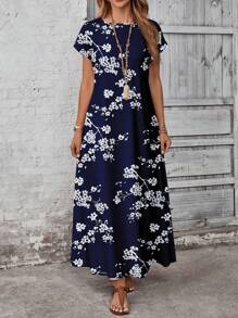 EMERY ROSE Casual Versatile Blue Ditsy Floral Elegant Pattern Women's Dress, Spring/Summer Chic Dress - Multicolor - View 6