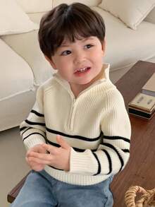 DAZY Toddler Boys' Korean Style Striped Collared Long Sleeve Sweater, Autumn/Winter