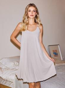 SHEIN Lowkey Lull Women's Pink Fine Ribbed Adjustable Strap Nightgown EasyComfort - Apricot - View 3