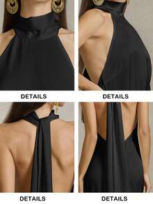 Briarwyn 女士休闲平纹编织露背吊带连衣裙，带鱼尾下摆，夏季女士优雅连衣裙，婚礼宾客礼服，女士沙滩装，女士度假装，7 月 4 日 - 黑色 - 查看 7