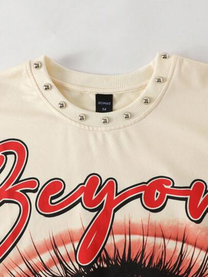 Street Life Men's Letter & Eye Print Round Neck Rivet Loose Tank Top