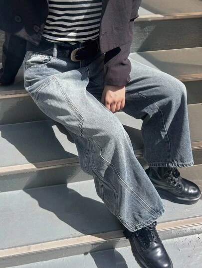 FRIFUL 女士时尚休闲水洗宽松牛仔裤