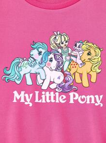 My Little Pony X SHEIN 青少年女孩卡通图案圆领长袖套头衫 - 玫紅色 - 查看 4