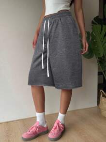 SHEIN EZwear 大码女式深灰色阔腿休闲短裤