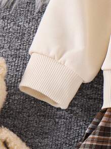 Infant/Toddler Girls Apricot Color Bear Patchwork Plaid Pleated Dress - Apricot - View 4