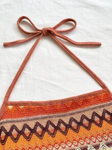 Soleia Canotta corta con stampa geometrica e allacciatura a fiocco sulla schiena, top crop primaverile da donna