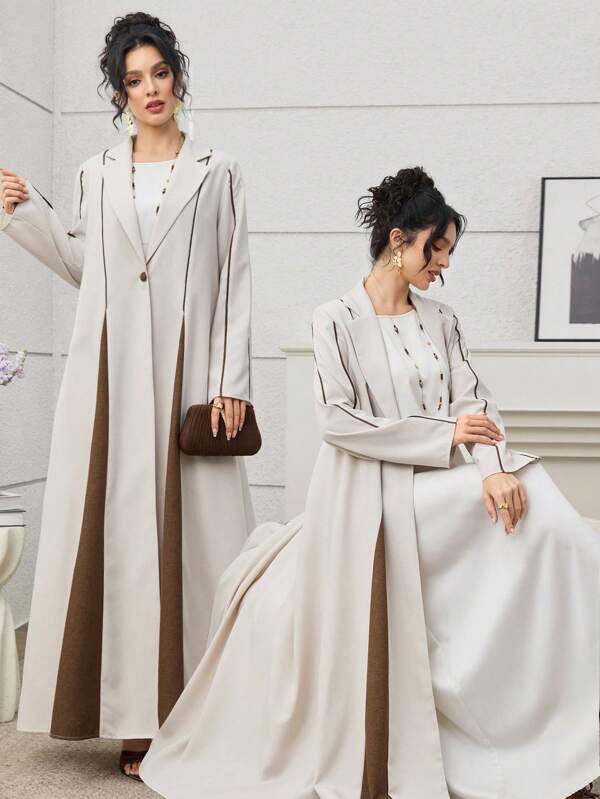Yasmyna Spring/Autumn Lapel Collar Colorblock Long Sleeve Loose Swing Cardigan