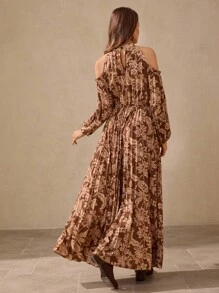 Wildy 浪漫波西米亚风荷叶边露肩长袖连衣裙，棕色，美式乡村度假风格长裙长袖长波西米亚风连衣裙花卉长裙大地色长裙露肩长裙秋季服装乡村音乐会服装返校节西部服装女式波西米亚风女装乡村服装女式百褶裙度假服度假服女式西部连衣裙狂欢服装 - 棕色 - 查看 5