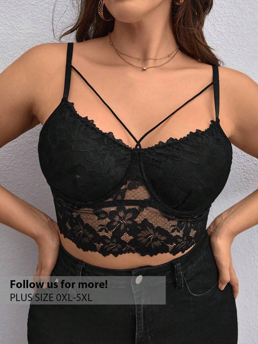 Firerie Plus Lace Bustier Cami Top - Black - View 1