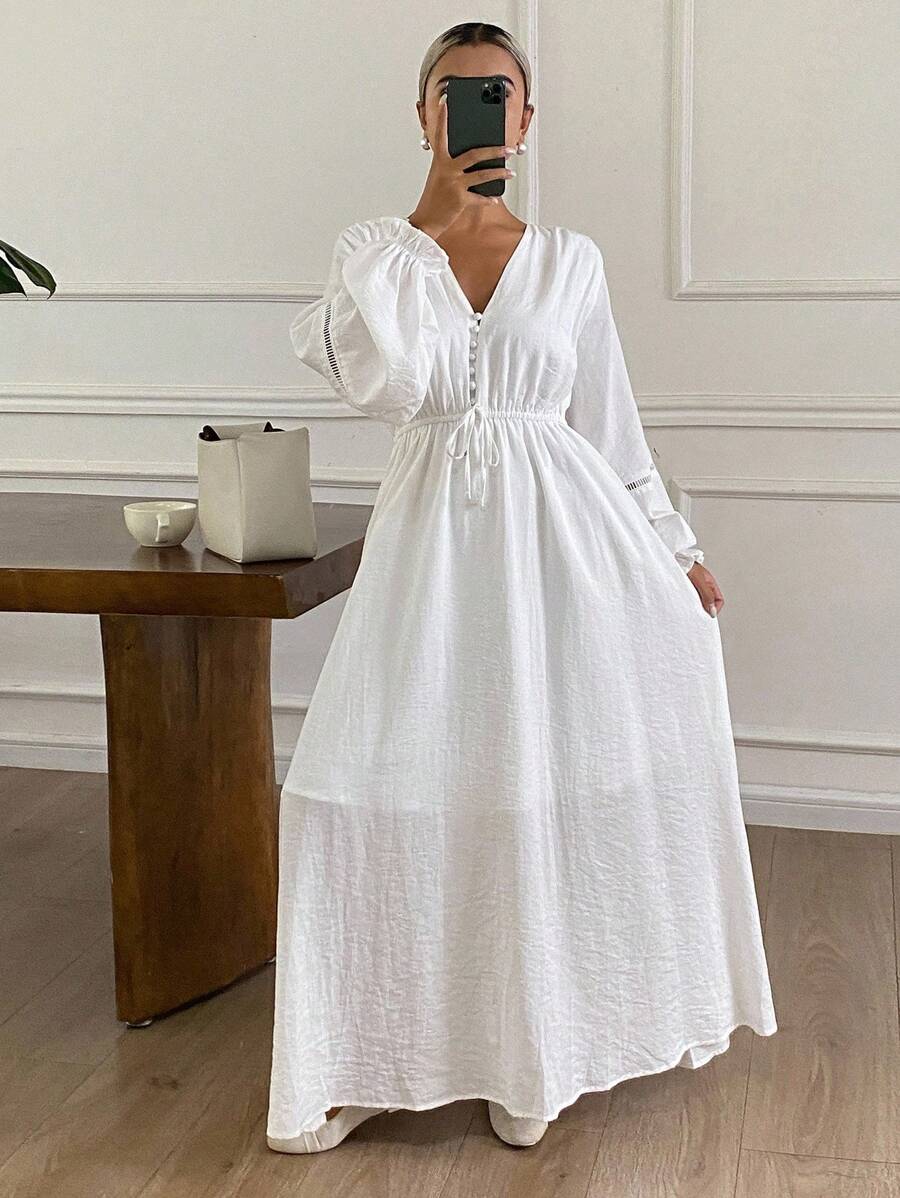 DAZY Women's Loose Casual Long Dress, Autumn/Winter Maxi Dress - White - View 1