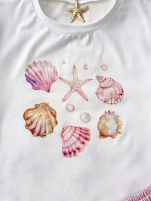 SHEIN TEENGIRL 夏季水果印花短袖红色条纹休闲短裤两件套，适合野餐和度假 - 紅色 - 查看 4