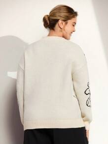 Momelise Plus Size Floral Pattern Knit Sweater, Casual For Autumn/Winter Fall Cloth For Women - Multicolor - View 3