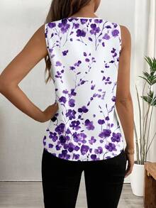 Glamance BiGraphic Chemisier sans manches élégant à imprimé floral pour femmes, top floral violet d'été pour femmes, hauts sans manches, Top à fleurs