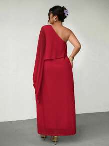 Firerie 新款夏季宽松雪纺网眼双层不对称长裙，黄色；适合情人节、音乐会、表演、约会、正式晚宴、舞会、婚礼季节、性感、优雅、通勤、返校、度假、海滩、浪漫、办公室女士、美人鱼风格、生日派对 - 酒紅色 - 查看 2