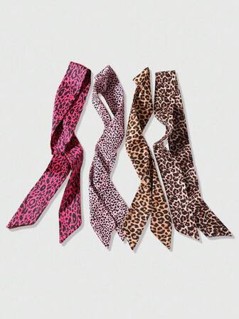 Kawaii 4pcs Fashionable Vintage Leopard Print Scarves, Versatile Accessory For Daily Life, Outings, Decoration And Styling For Women
