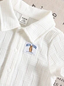 SHEIN 2pcs/Set Newborn Baby Boy/Girl Soft Casual Cute Textured Fabric White Short Sleeve Romper & Sun Hat Set, Knit Outfit Suitable For Indoor, Outdoor, Daily, Sports, Play, Party, Photo Shoot, Holiday, Spring/Summer