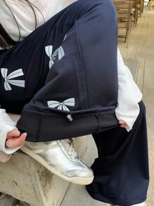 DAZY Women's Loose Cinched Waist & Hem Butterfly Embroidery Decor Casual Streetwear Pants Sweatpants