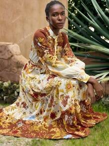 Maija 女式优雅花卉印花泡泡袖分层下摆系带腰长衬衫裙女式休闲连衣裙女式连衣裙生日女装女式夏装女式生日装花卉连衣裙长款花卉连衣裙长款花卉连衣裙波西米亚连衣裙度假装女式海滩装女式休闲连衣裙夏威夷装女式飘逸连衣裙夏季度假装波西米亚风服装女式长款秋季女装秋季服装女式秋季服装波西米亚风女装波西米亚风女装飘逸连衣裙 - 卡其色 - 查看 2