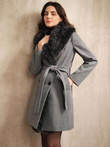 Anewsta 女士新款秋冬灰色优雅羊毛领大衣 - 灰色 - 查看 7
