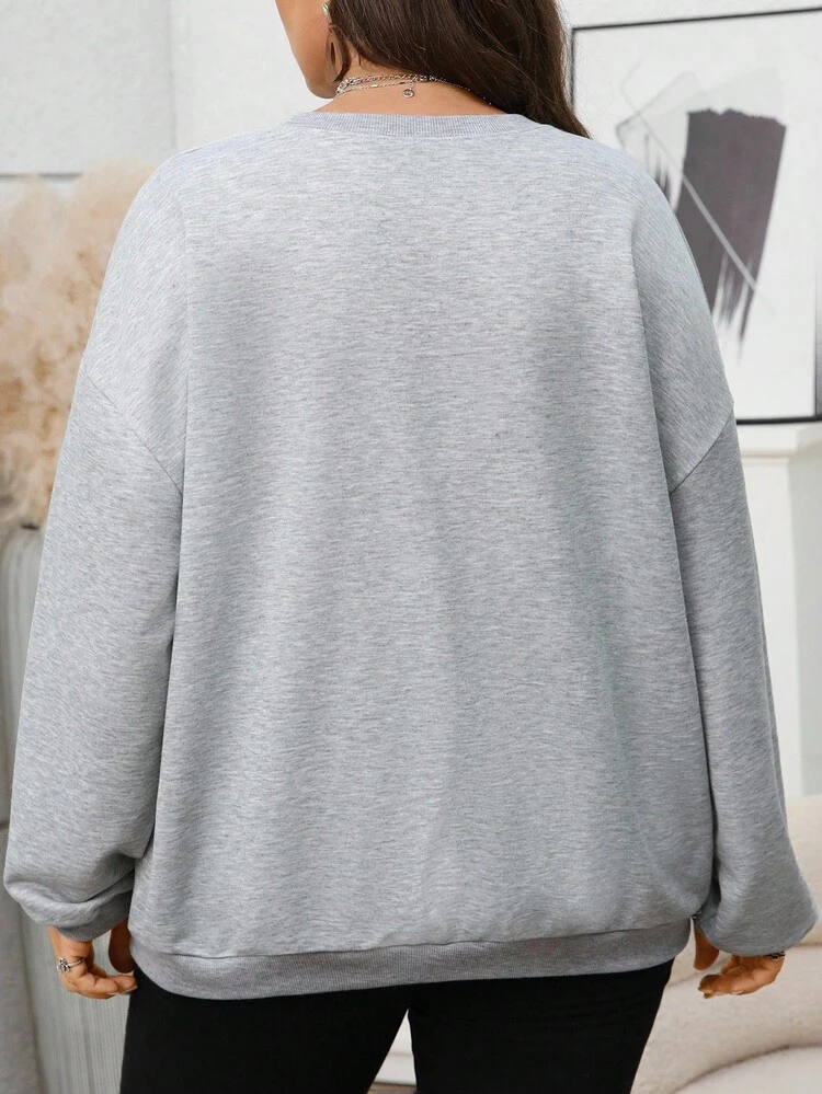 Plus Size Women Pumpkin Print Round Neck Drop Shoulder Long Sleeve Casual Loose Sweatshirt, Halloween Sweatshirt, Black Cat Halloween Sweatshirt, Halloween Clothes Women, Halloween Plus Size ,Animal Print Sweatshirt, Women's Fall Clothes, Suitable For Autumn And Winter