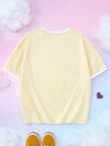 My Little Pony X SHEIN 青少年女孩字母和卡通图案圆领短袖T恤 - 黃色 - 查看 2