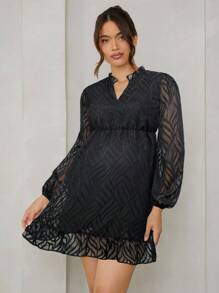 MaterniWear 孕妇宽松泡泡袖连衣裙，适合秋季、情人节 - 黑色 - 查看 5