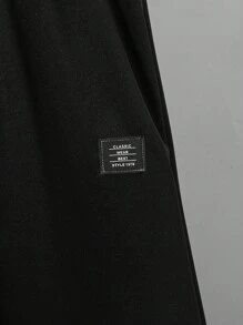 青少年男孩休闲学院风压花设计运动衫套装，适合休闲、上学、运动、户外穿着 - 黑色 - 查看 6