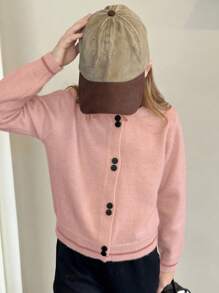 Dazy Kids 秋季女童休闲纽扣长袖开衫 - 粉色 - 查看 6