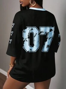 Slaydiva 07 Number Graphic Letter Print Casual T-Shirt For Women, Suitable For Summer