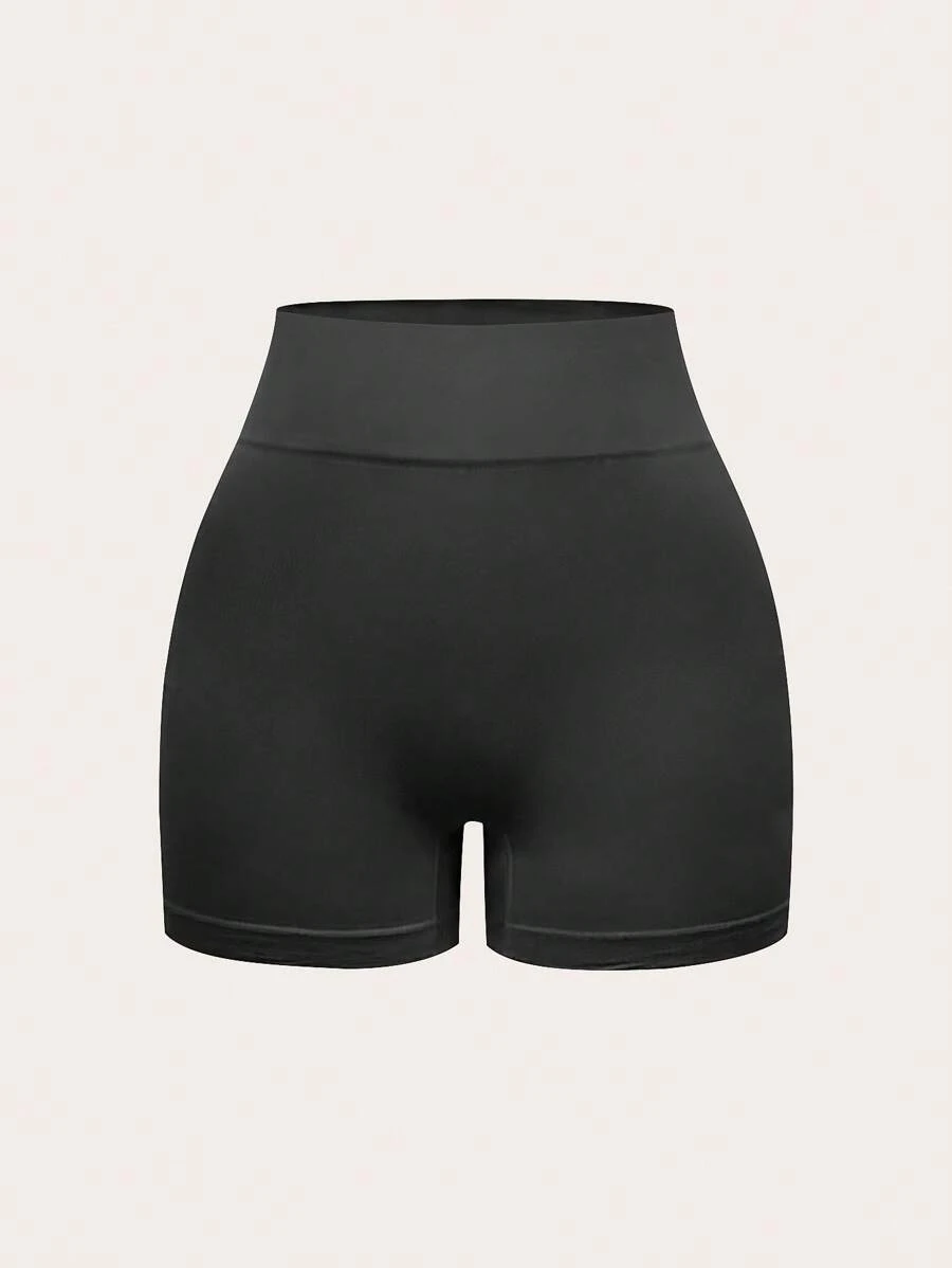 SHEIN BASICS 休闲运动纯色无缝针织短裤 - 深灰色 - 查看 1