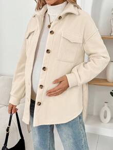 SHEIN Maternity Solid Color Drop Shoulder Long Sleeve Utility Pocket Single-Breasted Casual Regular Jacket