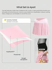 GLOWMODE Let's Play Sweat-Wicking Stretchy Mid-Rise Crossover Waist Pleated Tennis Skirt With Built-In Shorts Side Pockets Tennis Golf Daily - Bubblegum Pink - View 3