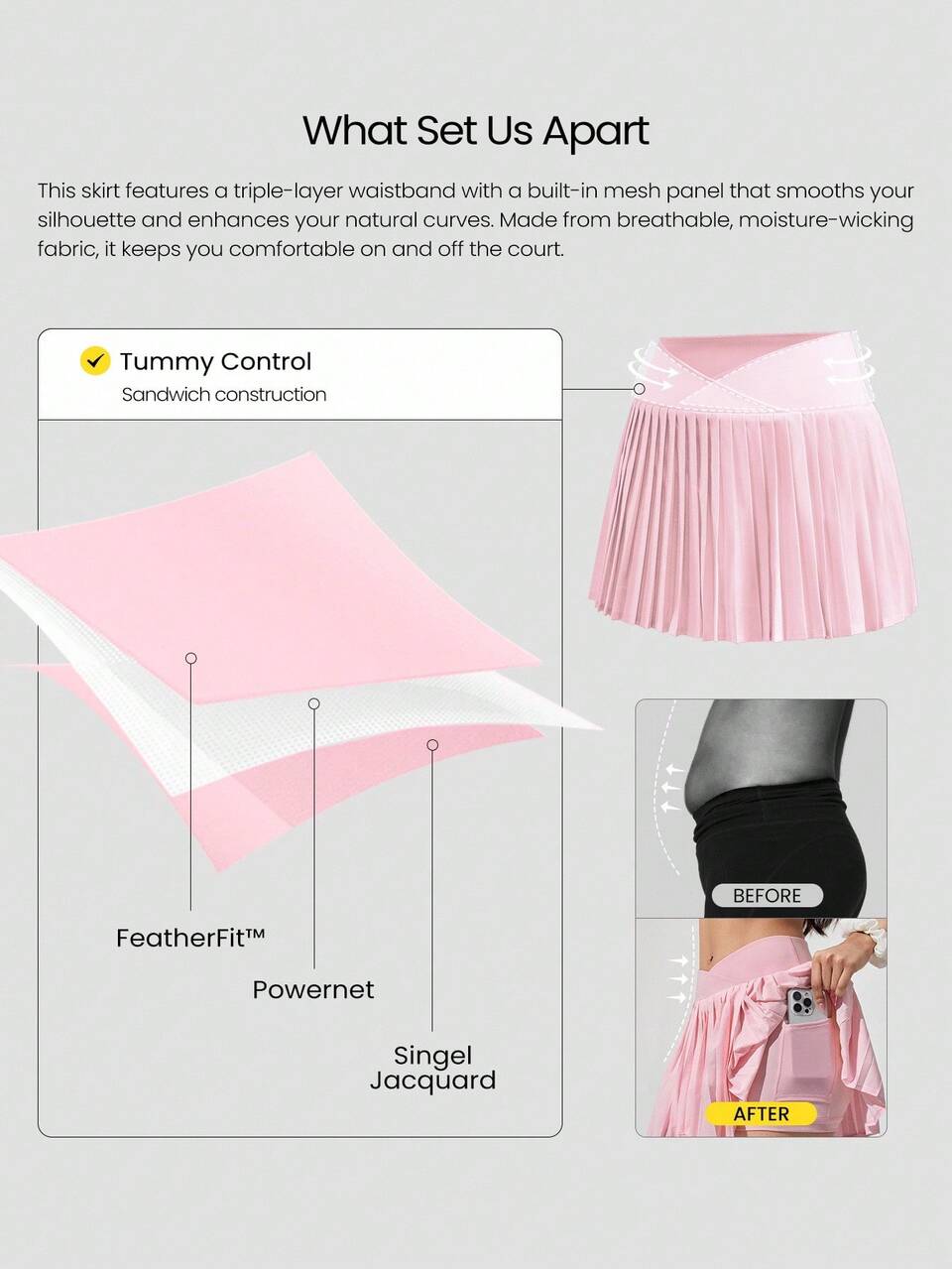 Let's Play Sweat-Wicking Stretchy Mid-Rise Crossover Waist Pleated Tennis Skirt With Built-In Shorts Side Pockets Tennis Golf Daily