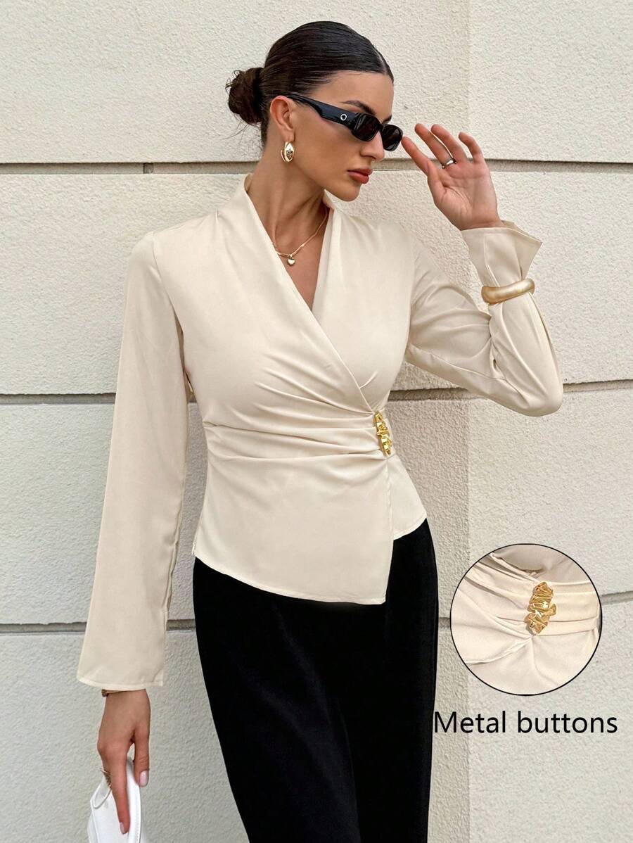 Siren Gaze Blusa envolvente de unicolor elegante para ir al trabajo
