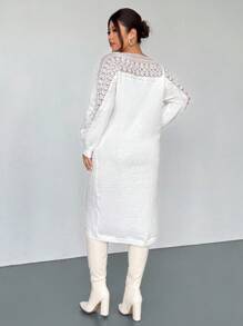 Firerie Vestido de suéter de encaje y parches de talla grande para mujer en otoño/invierno - Albaricoque - Ver 2