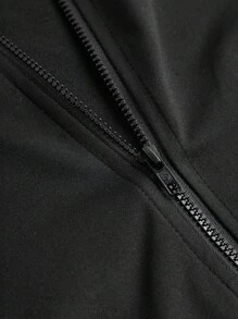 SHEIN Girlism 青少年女孩休闲瑜伽运动修身拉链领针织纯色上衣和高腰紧身裤套装，黑色返校装 - 黑色 - 查看 3