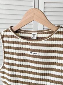 SHEIN Tween Girl Casual Basic Textured Knit Sleeveless Top And Shorts 2 Pieces Set - Khaki - View 3