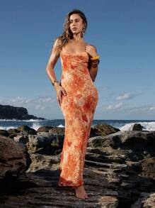 Opulessa Váy không tay in dệt cho nữ - Màu Cam cháy - Xem 5