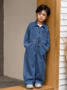 SHEIN Tuta in jeans blu per ragazzo giovane